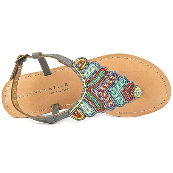 NIB Very Volatile Sandals Zahara Women's Size 7 Colorful Beaded Grey Cork NEW‎ - Picture 1 of 11